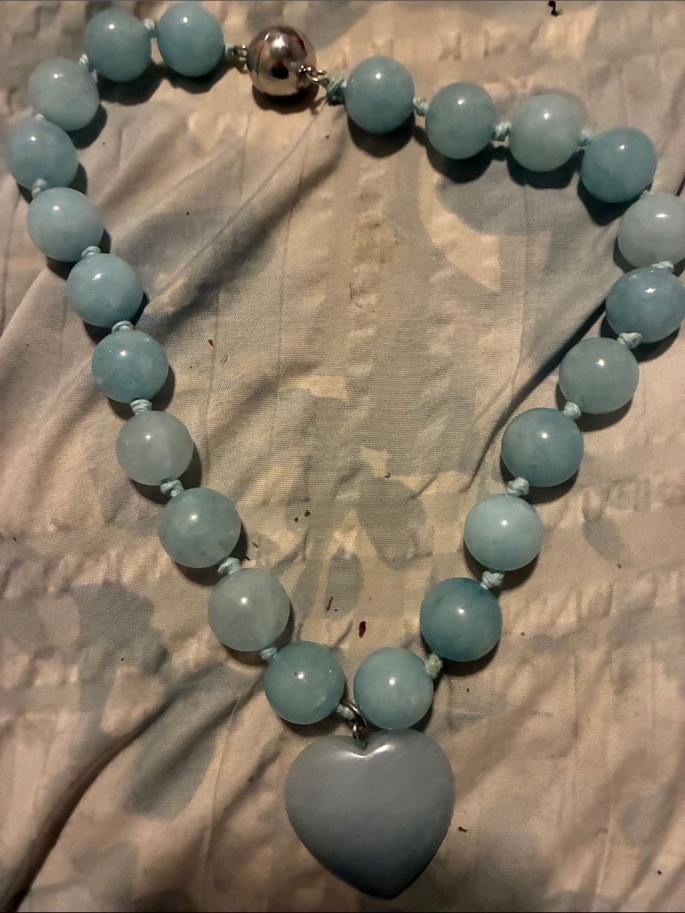 Light Blue Beaded Heart Necklace for Women - Elegant Pastel Pendant